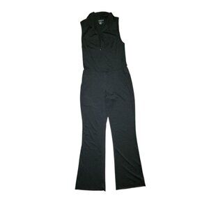 Venus Jumpsuit Womens Size S Small Solid All Black Collared Sleeveless Zip Front